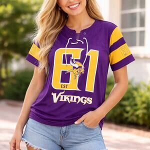 NFL Minnesota Vikings Women’s Medium Purple Yellow Est 61 Jersey Tee NWT